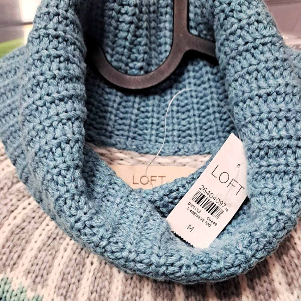 LOFT Blue Teal Fair Isle Cowl Neck Knit Sweater NWT Size M